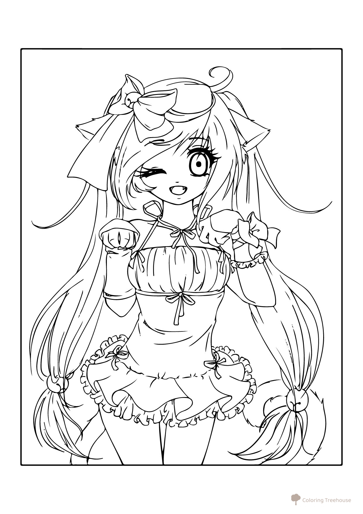 Playful Anime Girl Coloring Page free printable Anime Girl Coloring Pages coloring page