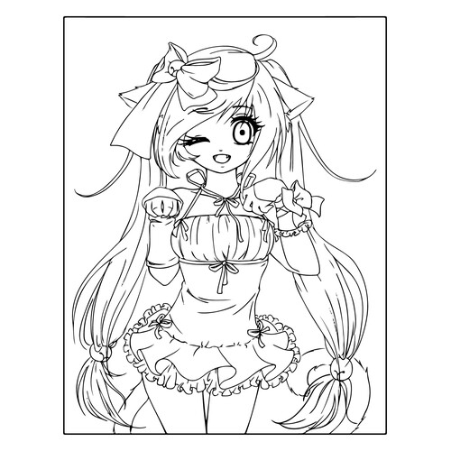 Playful Anime Girl Coloring Page free printable Anime Girl Coloring Pages coloring page