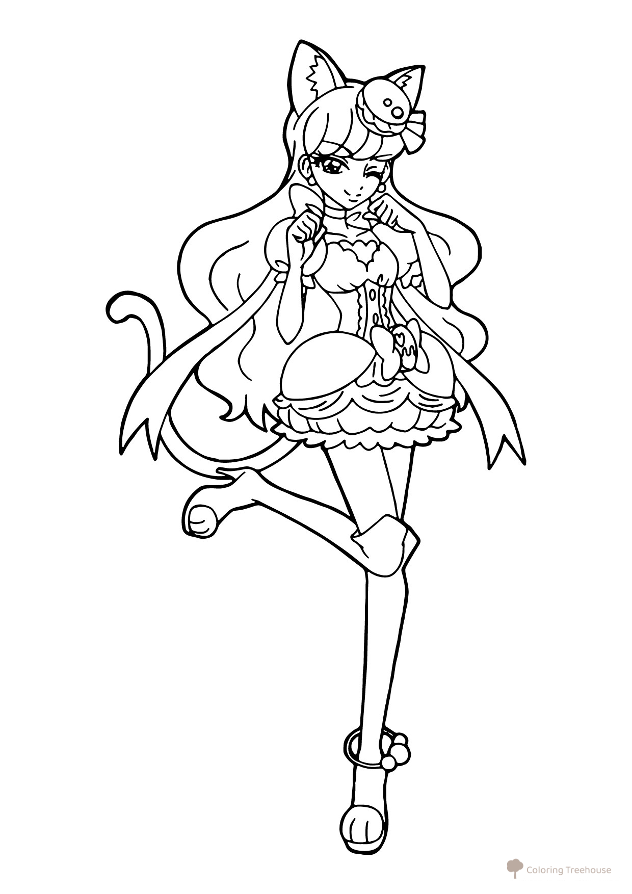 Playful Anime Catgirl Coloring Page free printable Anime Girl Coloring Pages coloring page