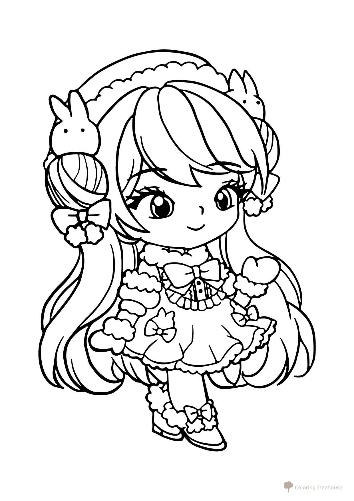 Kawaii Anime Girl with Rabbits Coloring Page free printable Anime Girl Coloring Pages coloring page