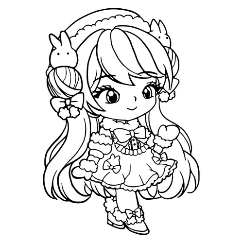 Kawaii Anime Girl with Rabbits Coloring Page free printable Anime Girl Coloring Pages coloring page