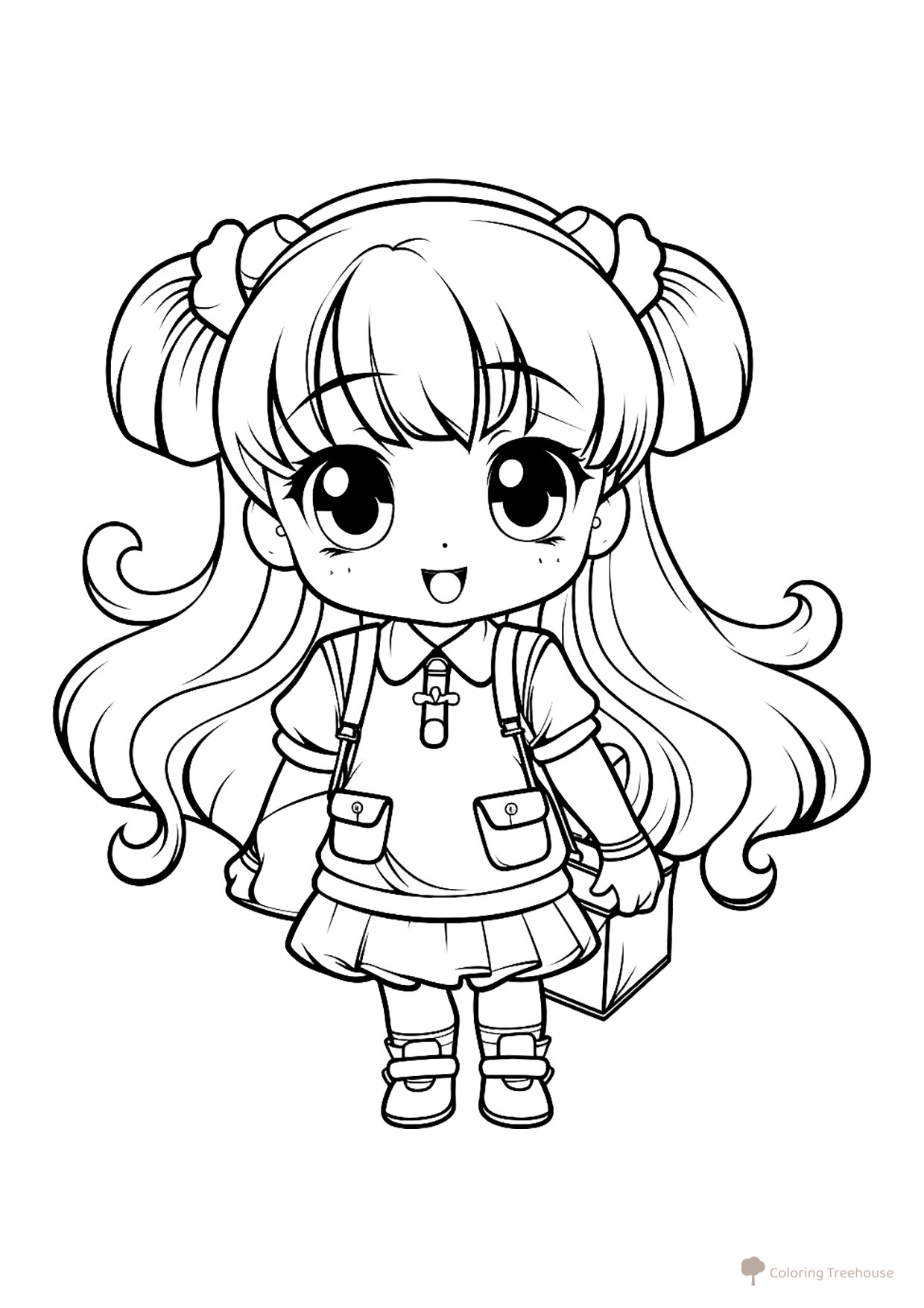 Página para colorear «Dulce colegiala anime» dibujo para colorear gratis de Páginas para colorear de chicas anime