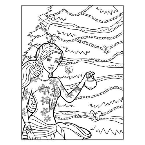 Barbie Decorating the Christmas Tree Coloring Page free printable Barbie Coloring Pages for Girls coloring page