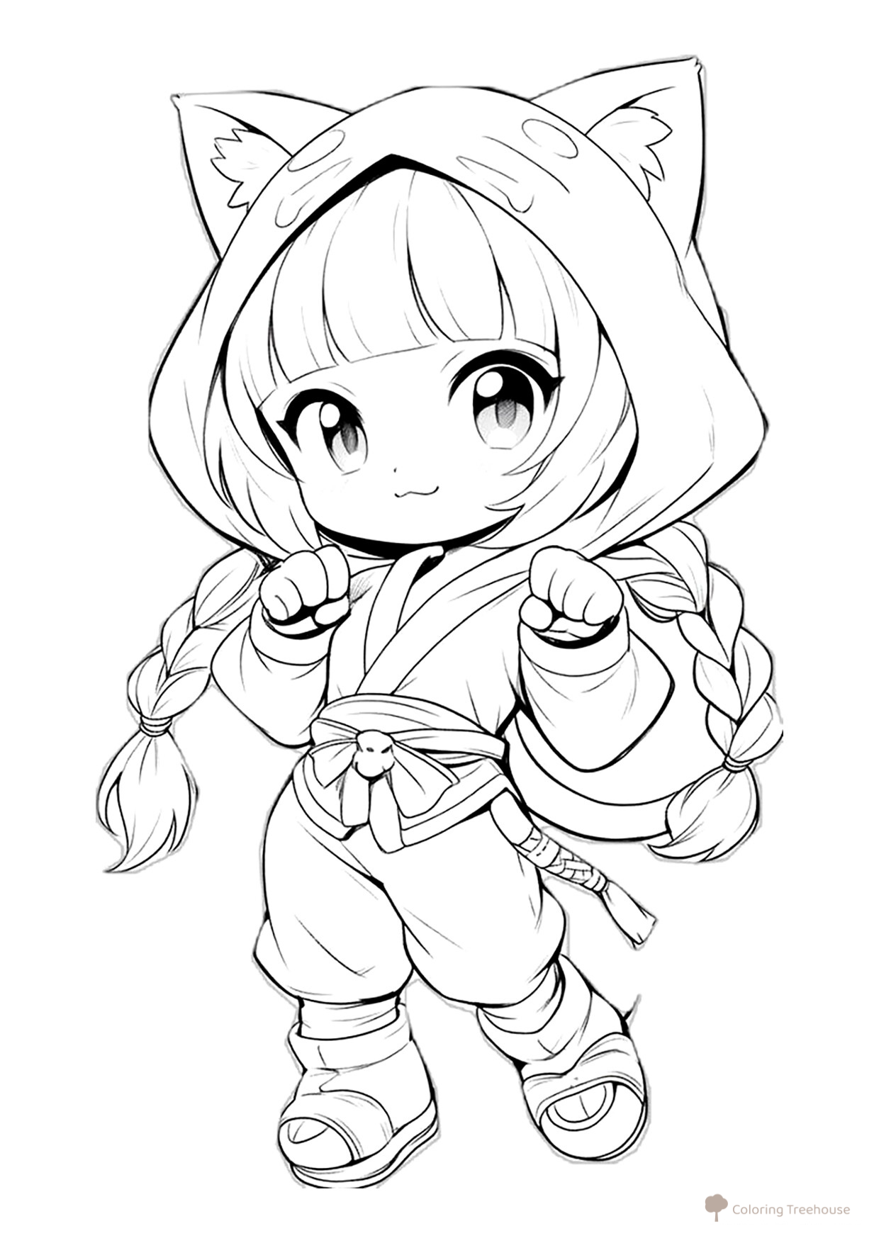 Cute Fox Girl Coloring Page free printable Anime Girl Coloring Pages coloring page