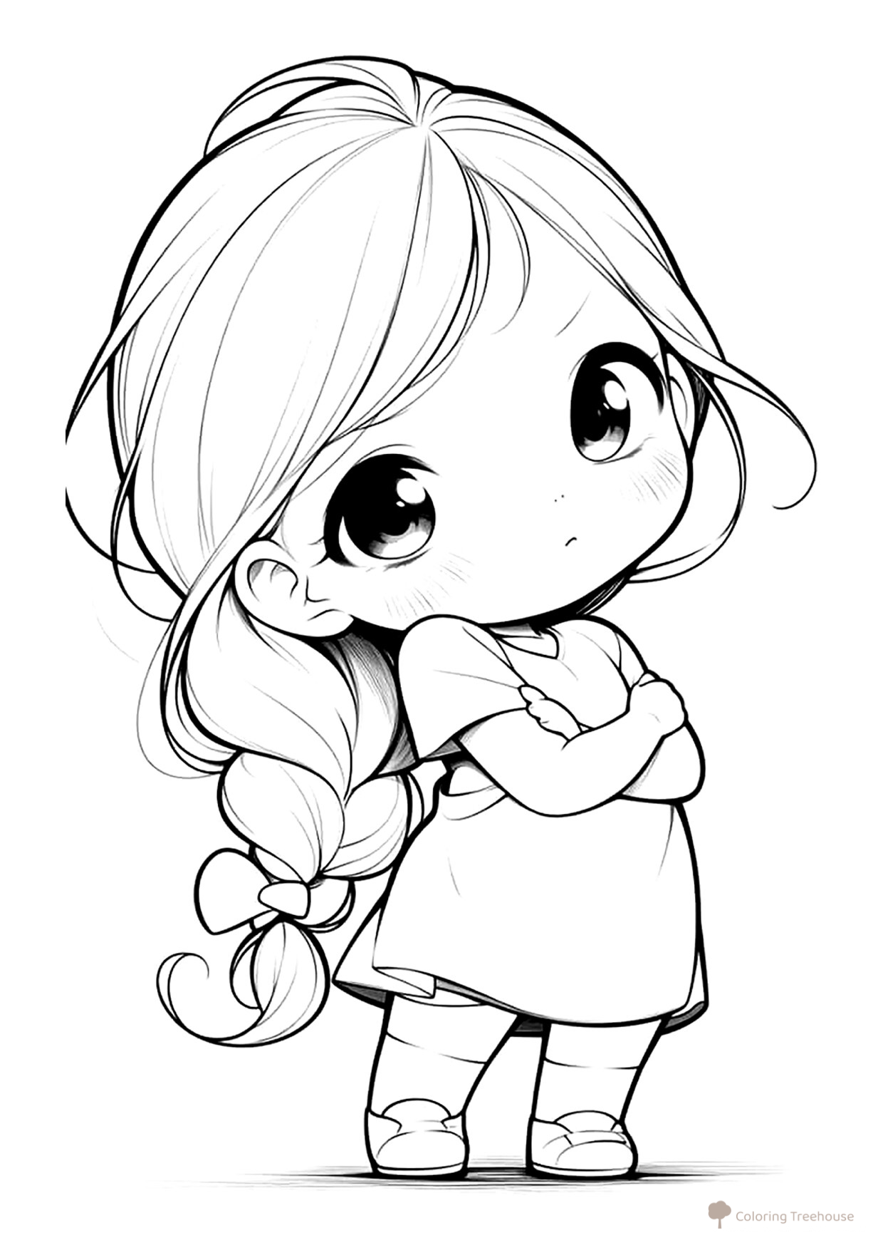 Cute Girl with a Braid Coloring Page free printable Anime Girl Coloring Pages coloring page