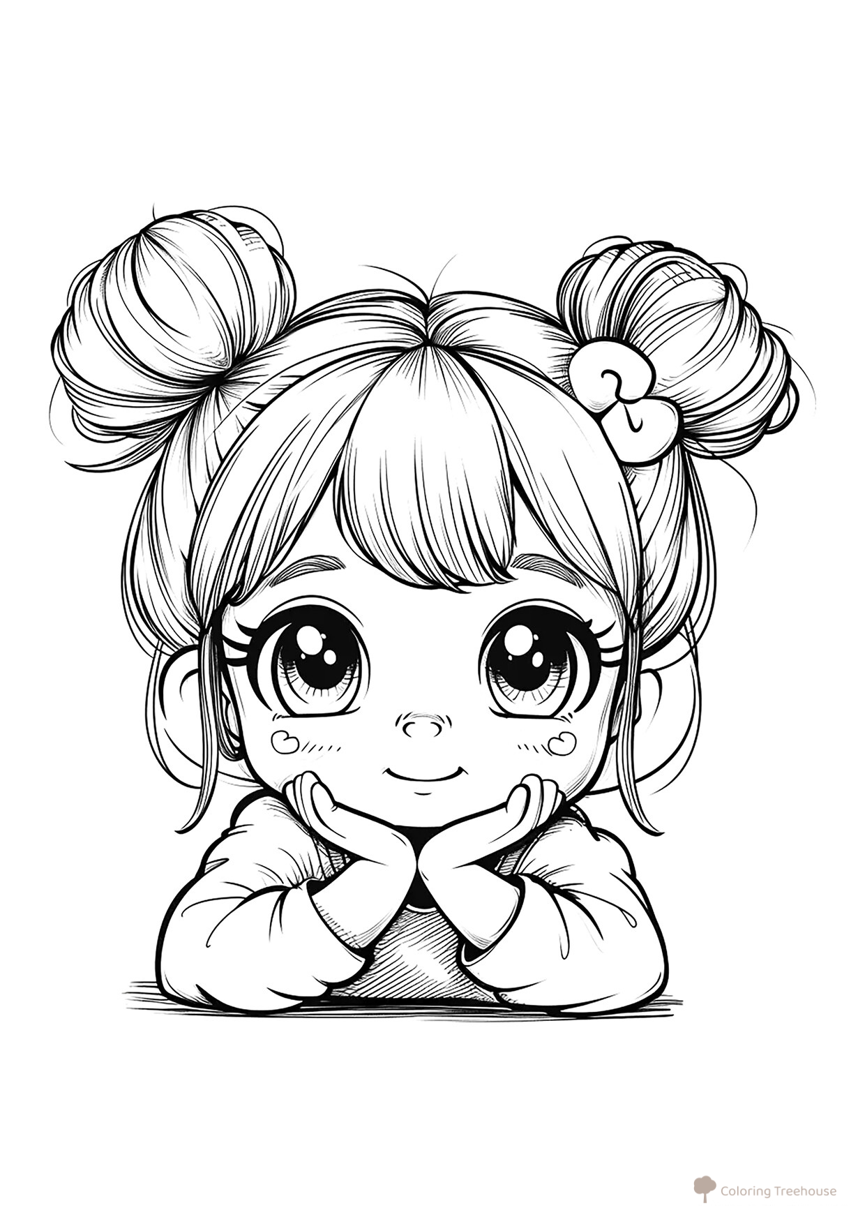 Página para colorear «Niña dulce y amable» dibujo para colorear gratis de Páginas para colorear de chicas anime