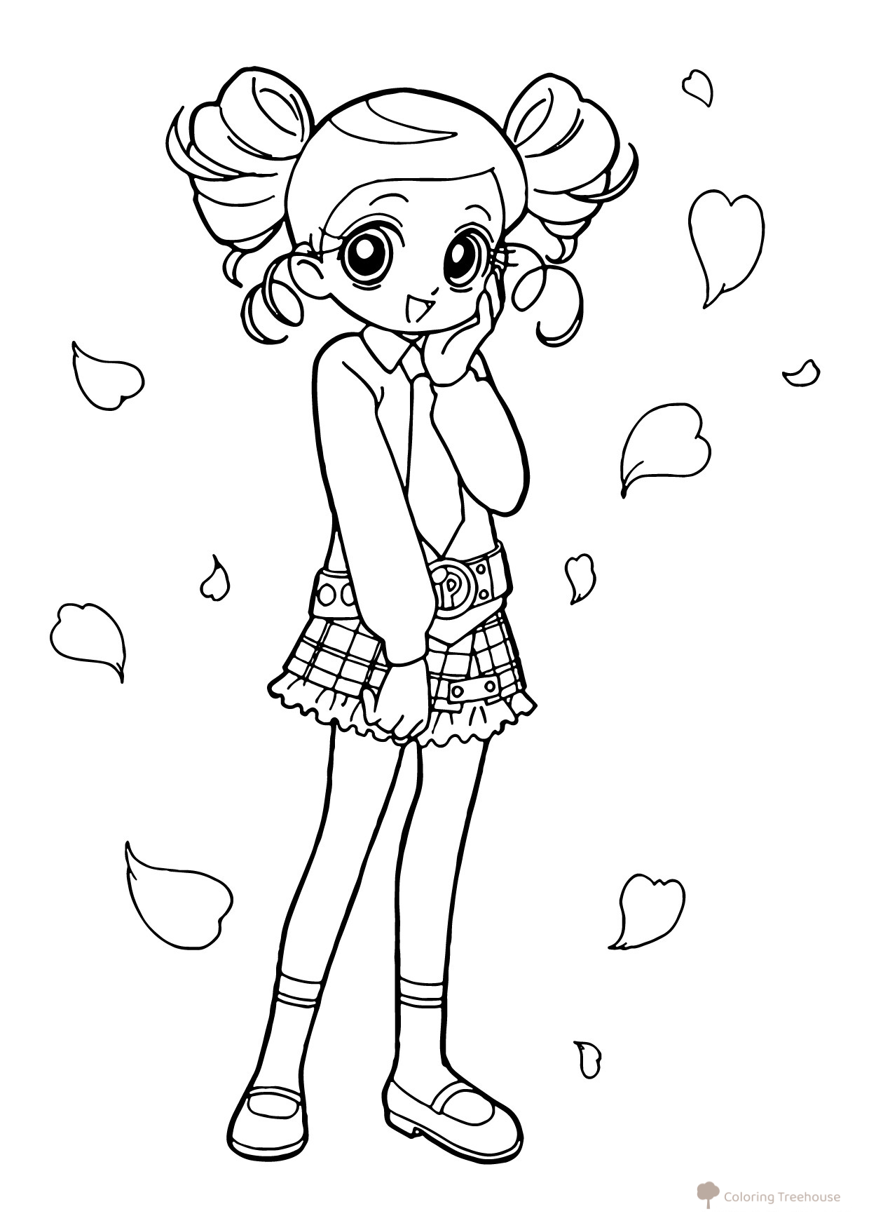 Página para colorear «Chica anime alegre y colorida» dibujo para colorear gratis de Páginas para colorear de chicas anime