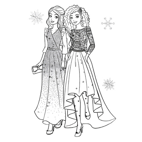 Página para colorear: Barbie y sus amigas van al baile de Año Nuevo dibujo para colorear gratis de Barbie Coloring Pages for Girls