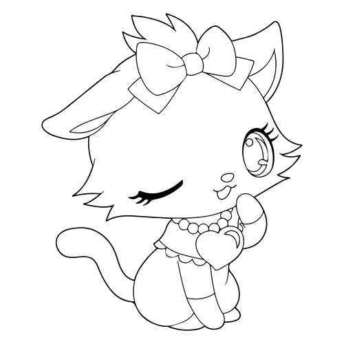 Página para colorear «Gato estilo anime con lazo» dibujo para colorear gratis de Páginas para colorear de anime: gatitos