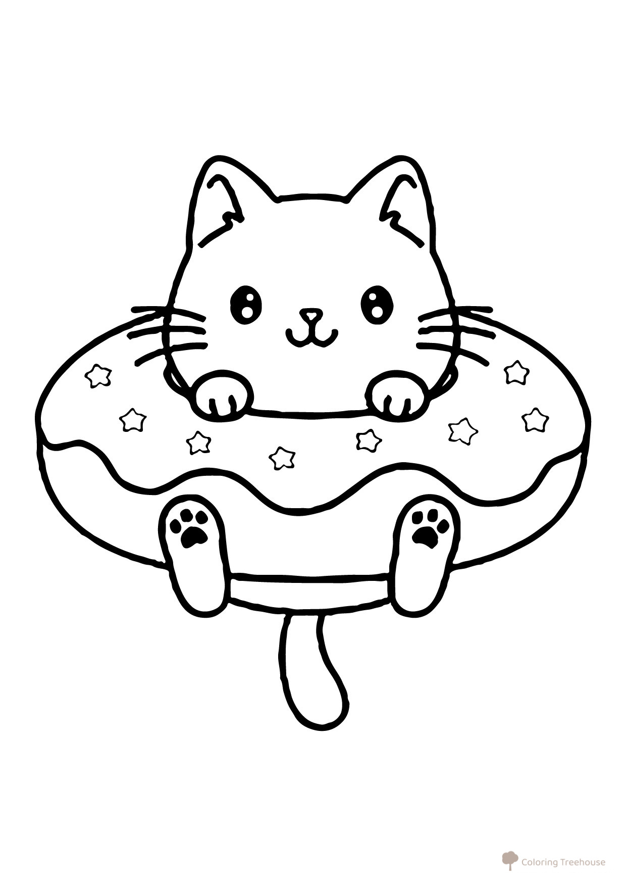 Anime Kitten in a Donut Coloring Page free printable Anime Cat Coloring Pages coloring page