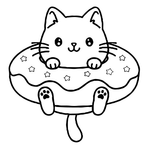 Página para colorear «Gatito anime en un donut» dibujo para colorear gratis de Páginas para colorear de anime: gatitos
