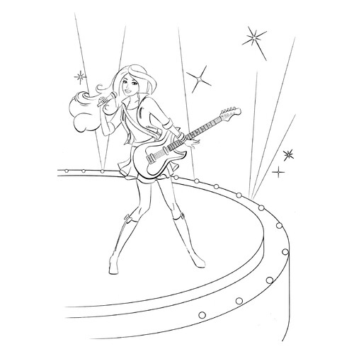 Barbie Singing and Playing Guitar Coloring Page free printable Barbie Coloring Pages for Girls coloring page