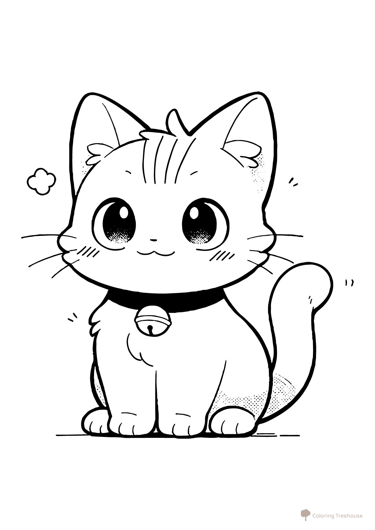 Página para colorear «Gatito inocente con campanita» dibujo para colorear gratis de Páginas para colorear de anime: gatitos
