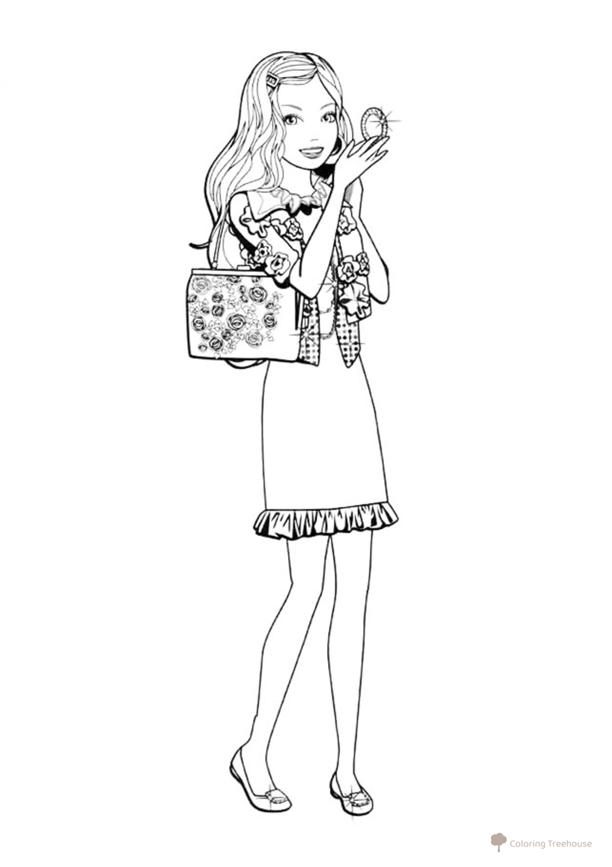 Barbie Fixing Her Hairstyle Coloring Page free printable Barbie Coloring Pages for Girls coloring page