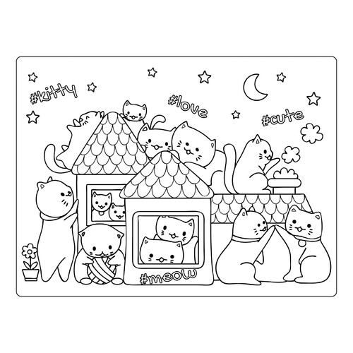 Página para colorear «Familia de adorables gatitos» dibujo para colorear gratis de Páginas para colorear de anime: gatitos