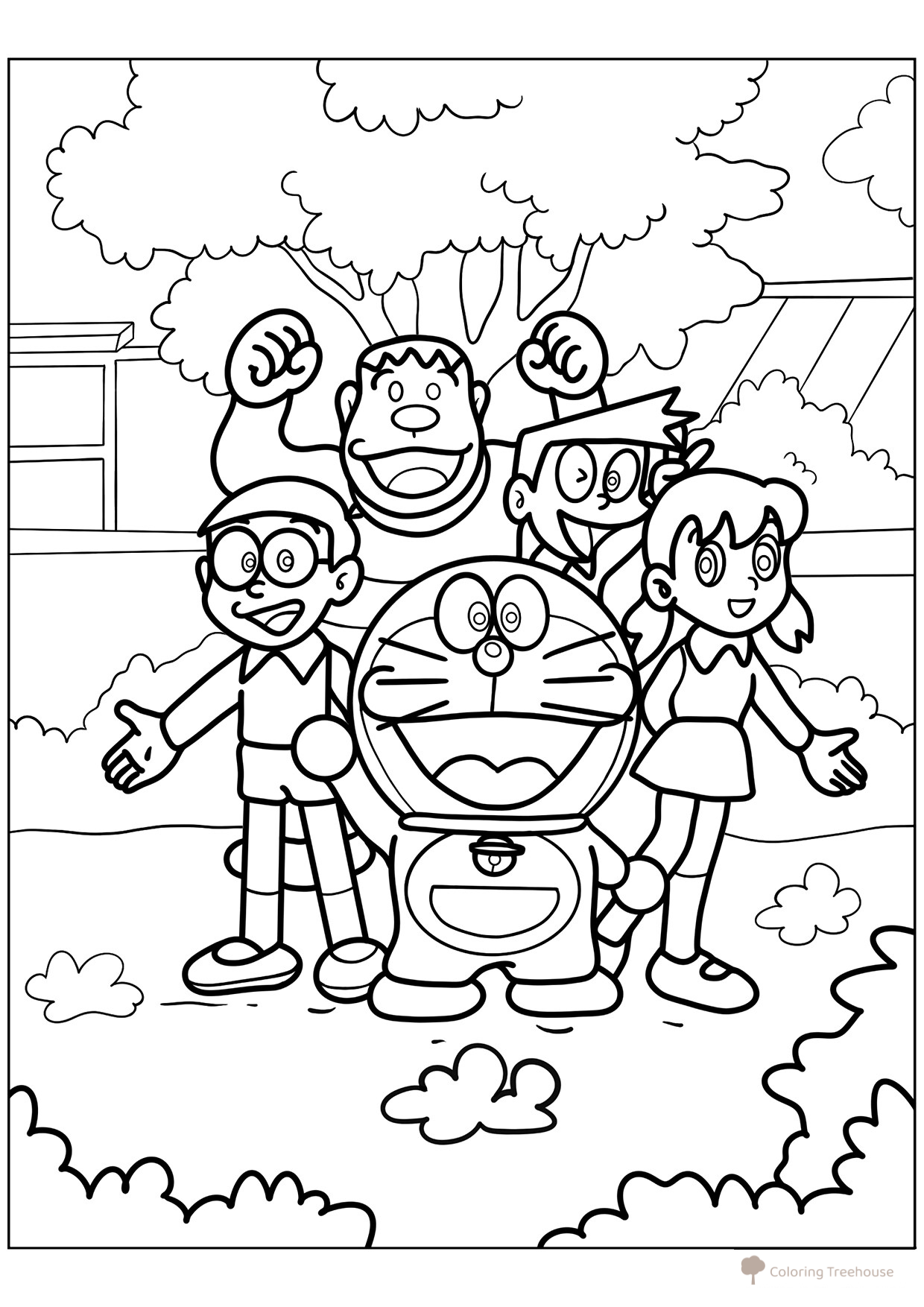Coloring Page: Doraemon, Nobita and Friends free printable Doraemon Coloring Pages coloring page