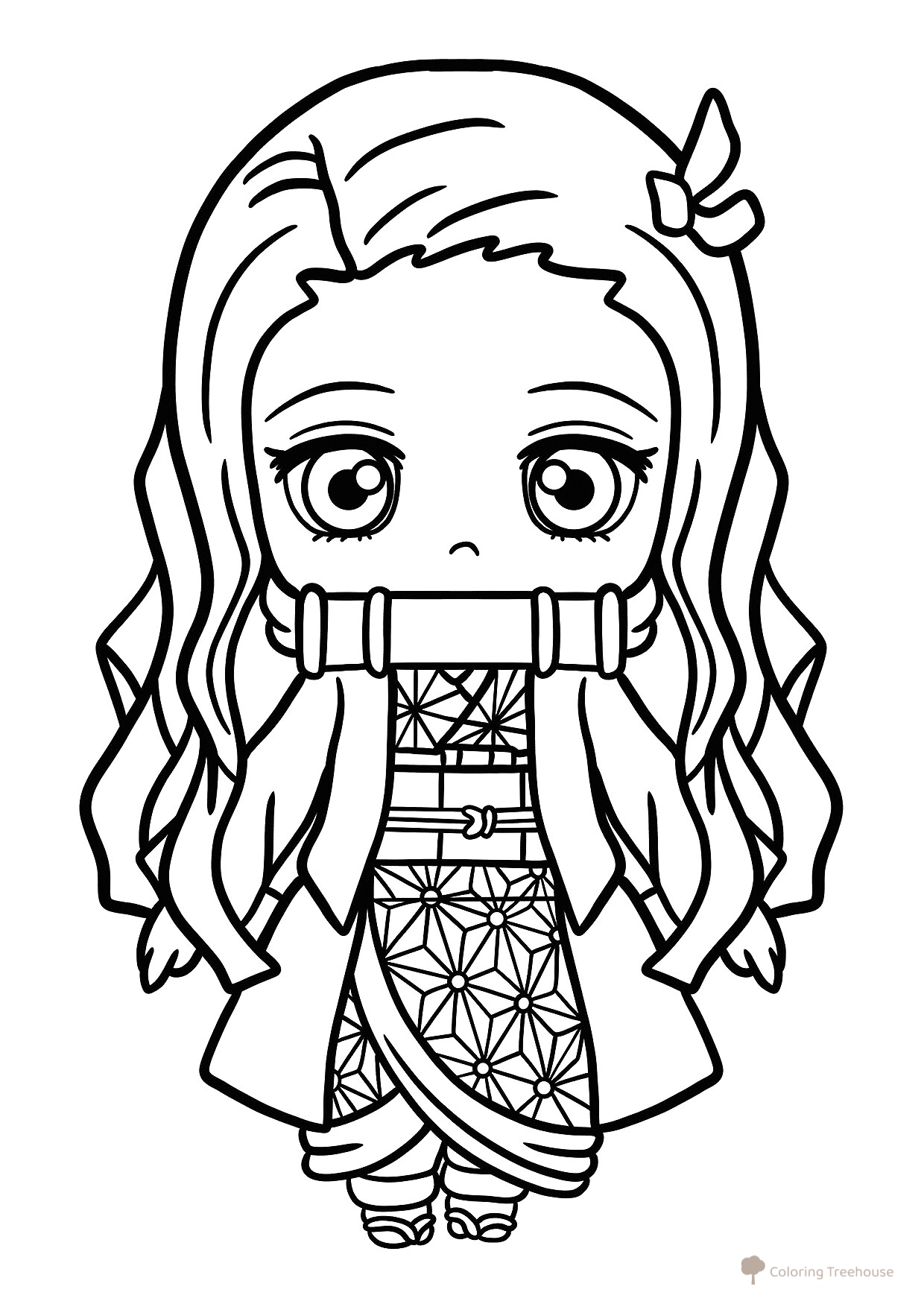 Chibi Nezuko Coloring Page free printable Demon Slayer Coloring Pages coloring page