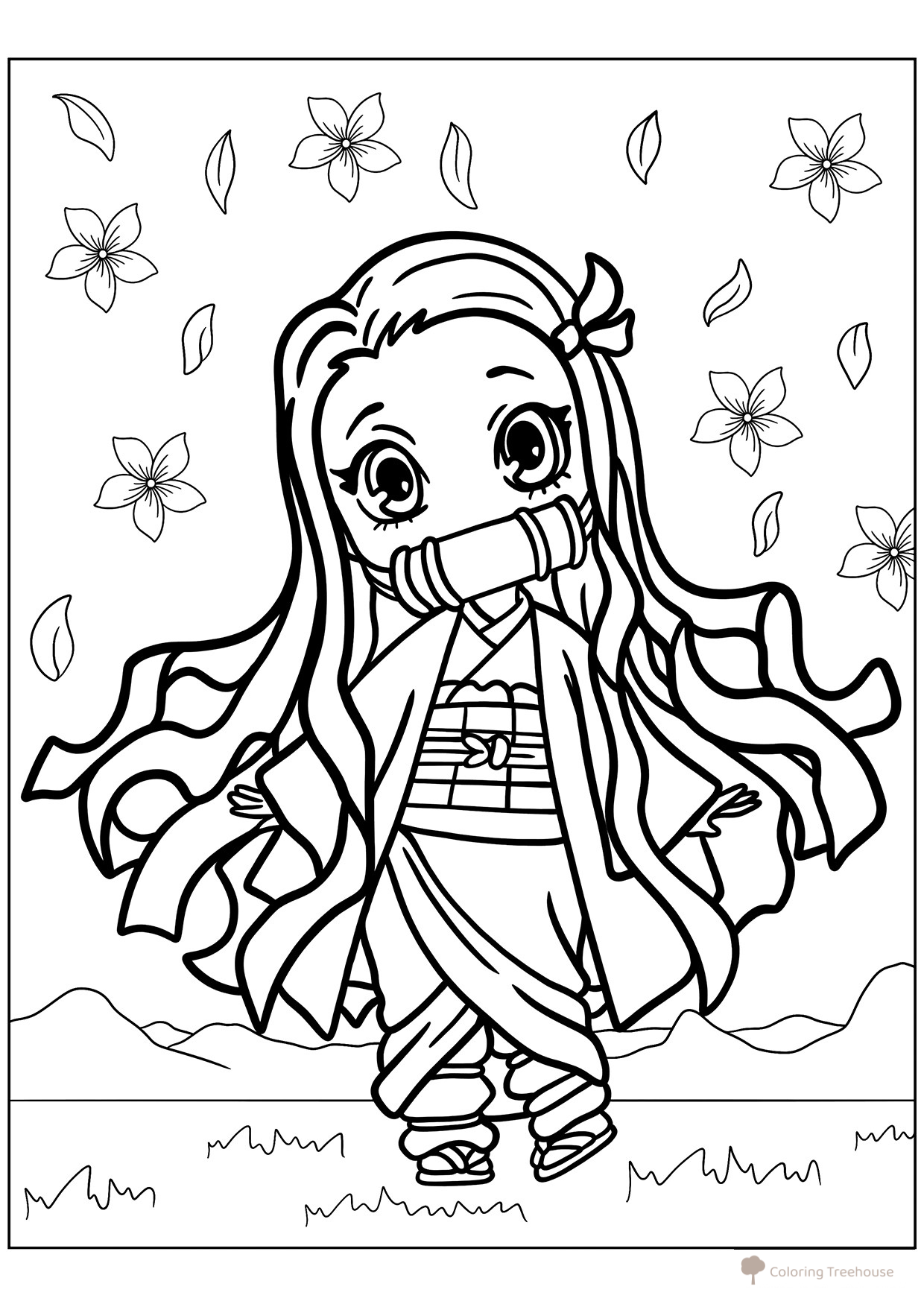 Cute Nezuko Kamado Coloring Page free printable Demon Slayer Coloring Pages coloring page