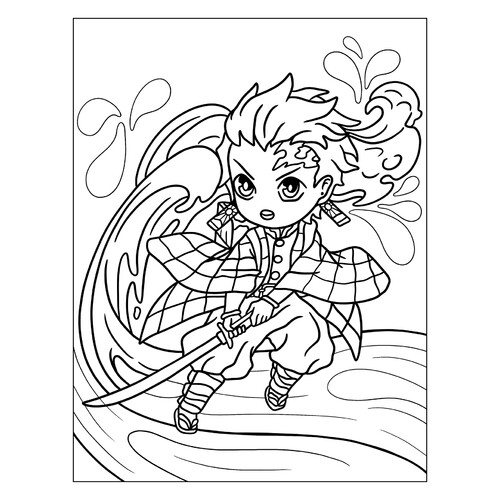 Página para colorear «Kawaii Tanjiro» dibujo para colorear gratis de Páginas para colorear de Kimetsu no Yaiba