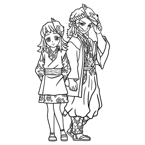 Página para colorear «Makomo y Sabito» dibujo para colorear gratis de Páginas para colorear de Kimetsu no Yaiba