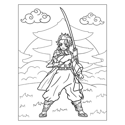 Página para colorear «Tanjiro Kamado sonriente» dibujo para colorear gratis de Páginas para colorear de Kimetsu no Yaiba