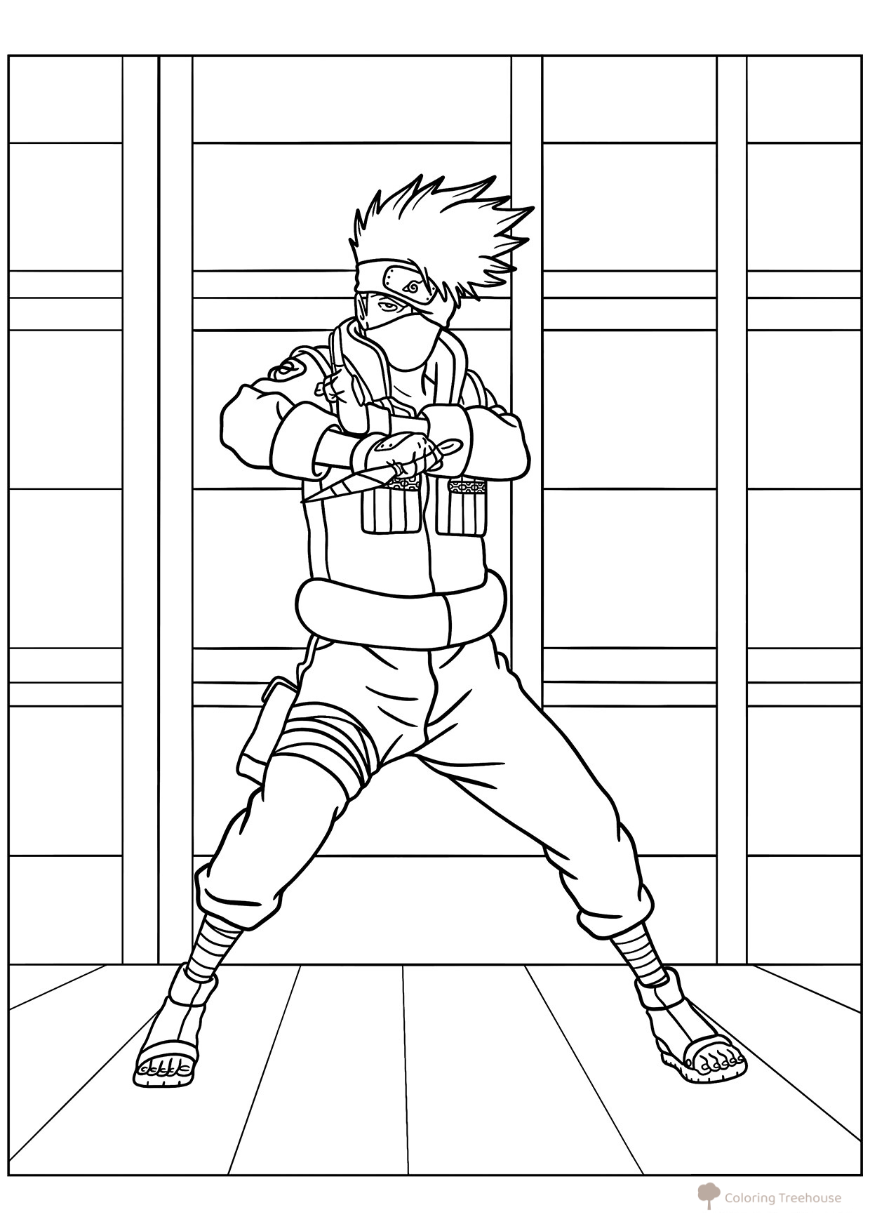 Página para colorear «Hatake Kakashi sostiene un kunai» dibujo para colorear gratis de Páginas para colorear de Naruto