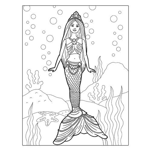 Página para colorear «Barbie sirena bajo el agua» dibujo para colorear gratis de Barbie Coloring Pages for Girls