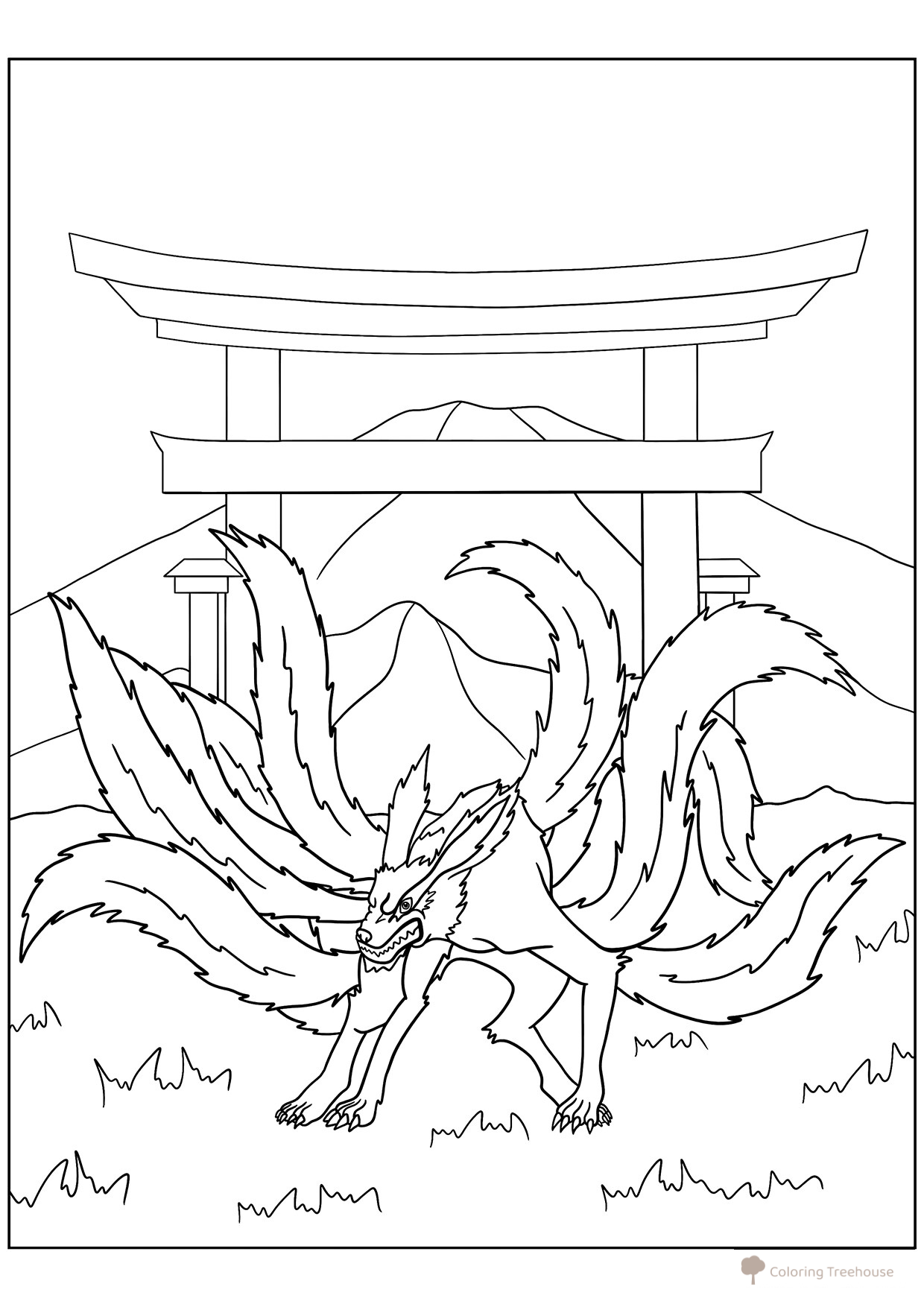Página para colorear «Kurama con nueve colas» dibujo para colorear gratis de Páginas para colorear de Naruto