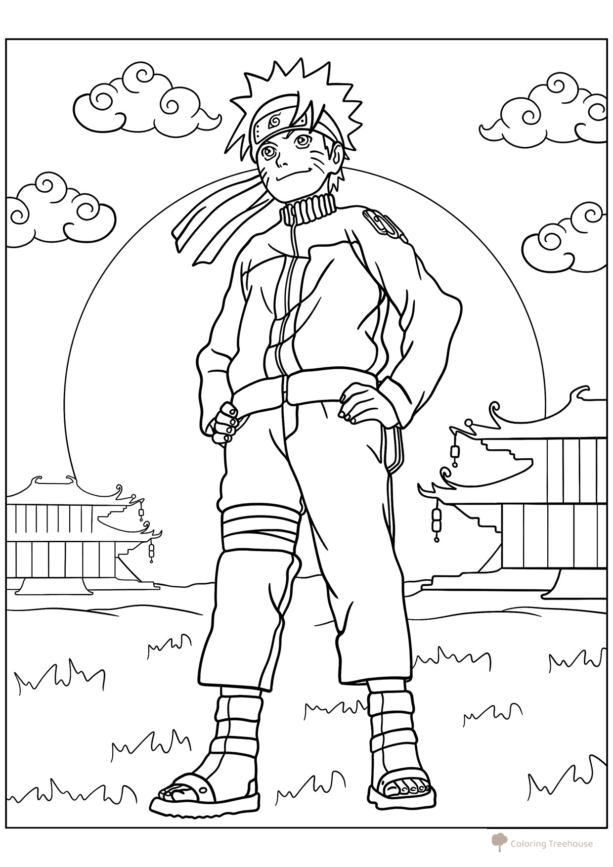 Página para colorear «Naruto sobre el sol naciente» dibujo para colorear gratis de Páginas para colorear de Naruto