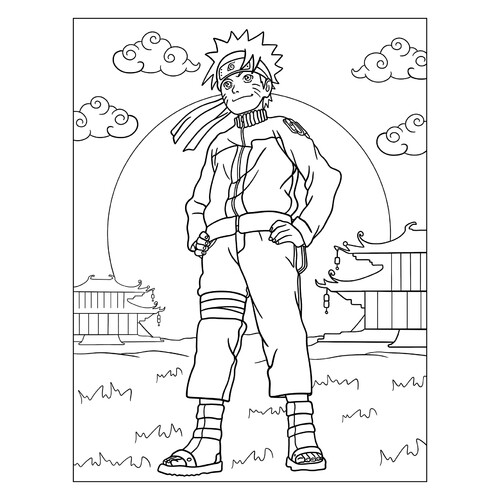 Página para colorear «Naruto sobre el sol naciente» dibujo para colorear gratis de Páginas para colorear de Naruto