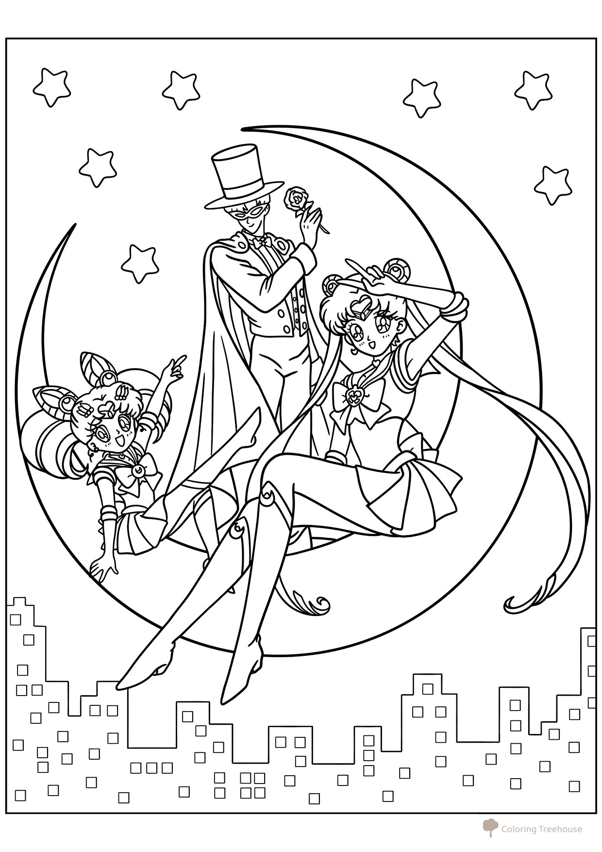 Página para colorear «Sailor Moon, Mamoru Chiba y Chibiusa» dibujo para colorear gratis de Páginas para colorear de Sailor Moon
