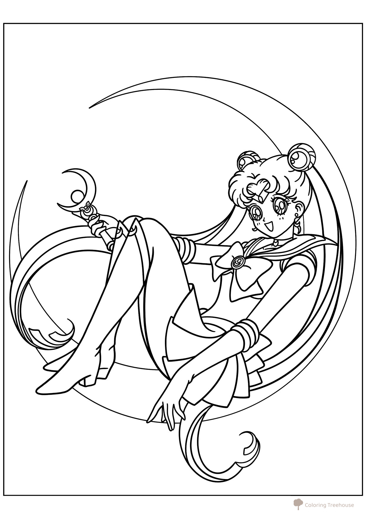 Sailor Moon on a Crescent Moon Coloring Page free printable Sailor Moon Coloring Pages coloring page