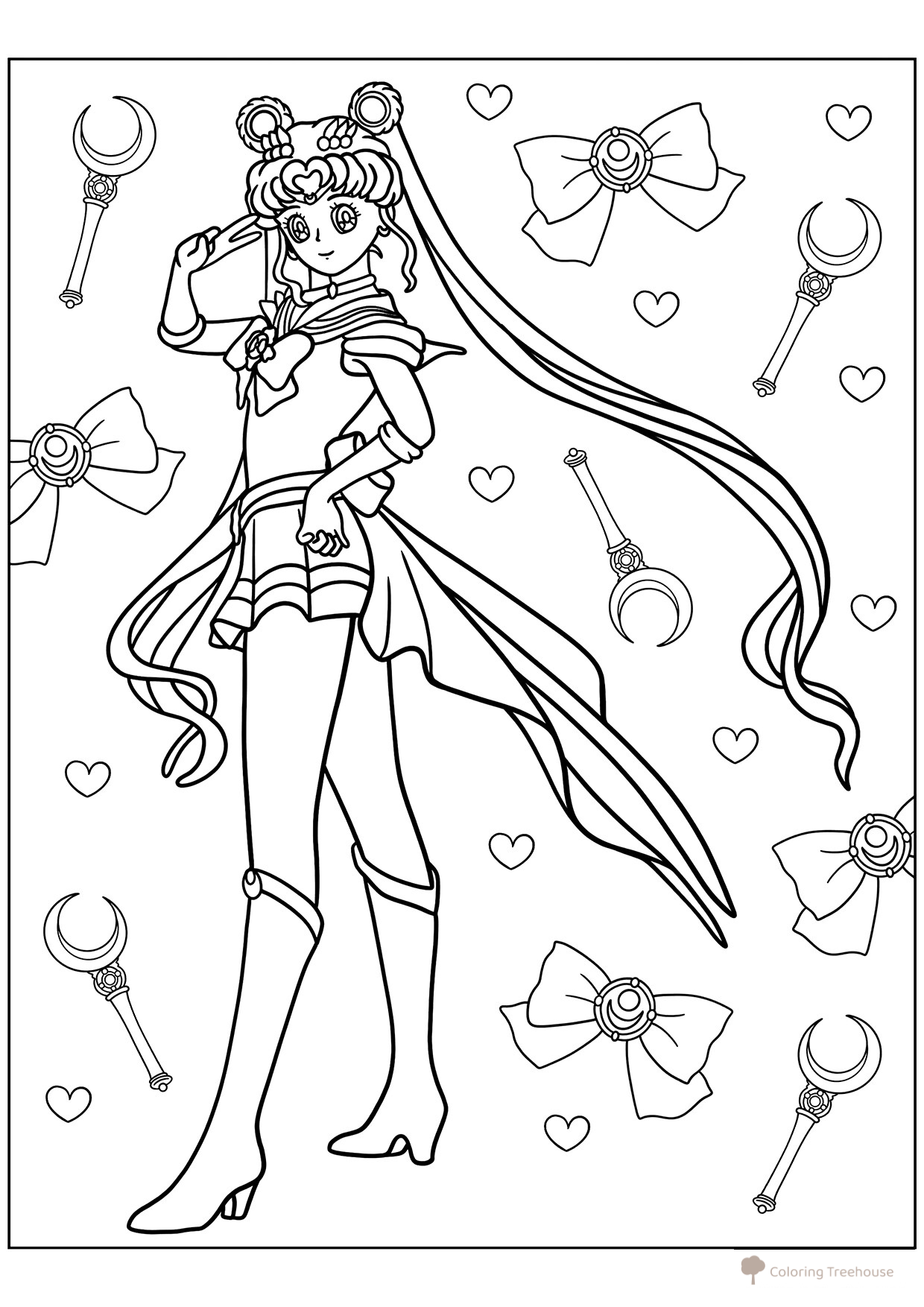 Dibujo para colorear «La pose icónica de Sailor Moon» dibujo para colorear gratis de Páginas para colorear de Sailor Moon