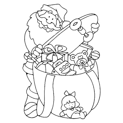 Dibujo para colorear: Ded Moroz (Papá Noel ruso) regala un monopatín dibujo para colorear gratis de Páginas para colorear de Ded Moroz (Дед Мороз)