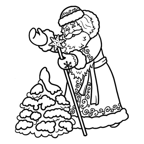 Página para colorear: Ded Moroz y el pequeño abeto dibujo para colorear gratis de Páginas para colorear de Ded Moroz (Дед Мороз)