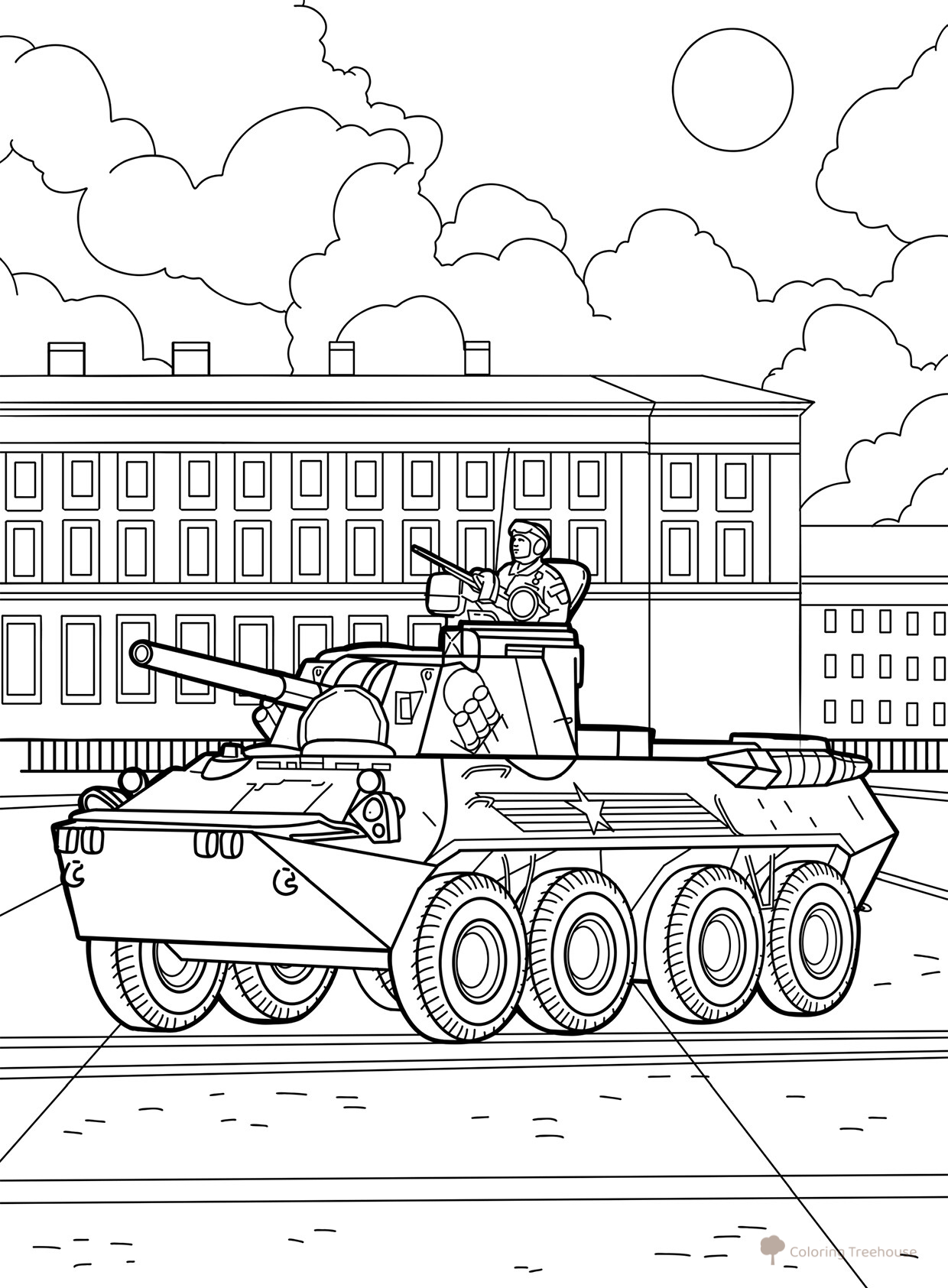 Página para colorear «Transporte blindado para el 9 de mayo» dibujo para colorear gratis de Páginas para colorear del 9 de mayo