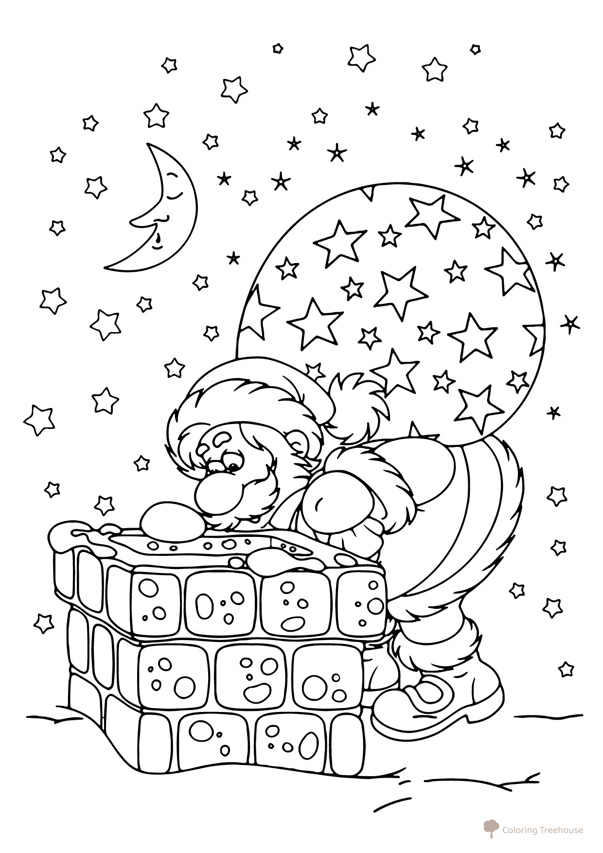Dibujo para colorear: Ded Moroz preparándose para subir al tejado dibujo para colorear gratis de Páginas para colorear de Ded Moroz (Дед Мороз)