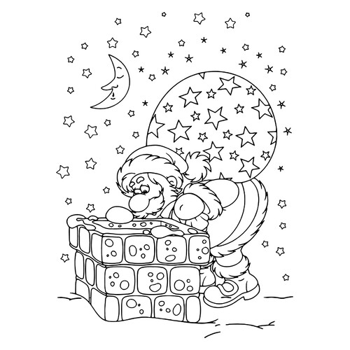 Dibujo para colorear: Ded Moroz preparándose para subir al tejado dibujo para colorear gratis de Páginas para colorear de Ded Moroz (Дед Мороз)