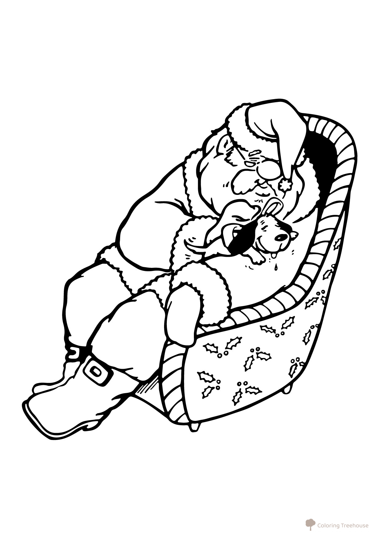 Grandfather Frost Asleep in an Armchair Coloring Page free printable Ded Moroz Coloring Pages coloring page