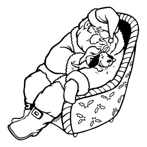 Grandfather Frost Asleep in an Armchair Coloring Page free printable Ded Moroz Coloring Pages coloring page
