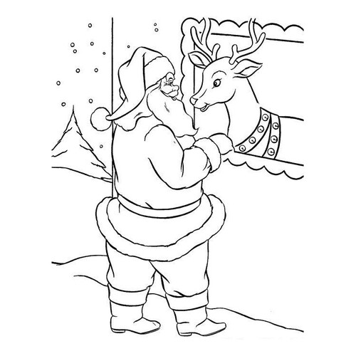 圣诞老人和忠实驯鹿的涂色页 免费可打印Дед Мороз 涂色页(俄罗斯圣诞老人)涂色页