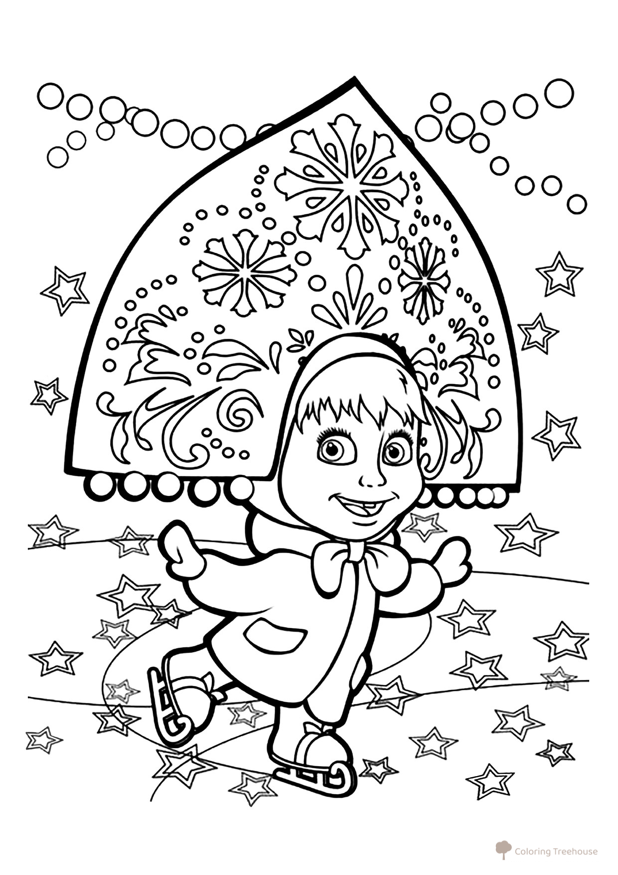 Mашенька — Снегурочка en patines: página para colorear dibujo para colorear gratis de Páginas para colorear de Snegurochka