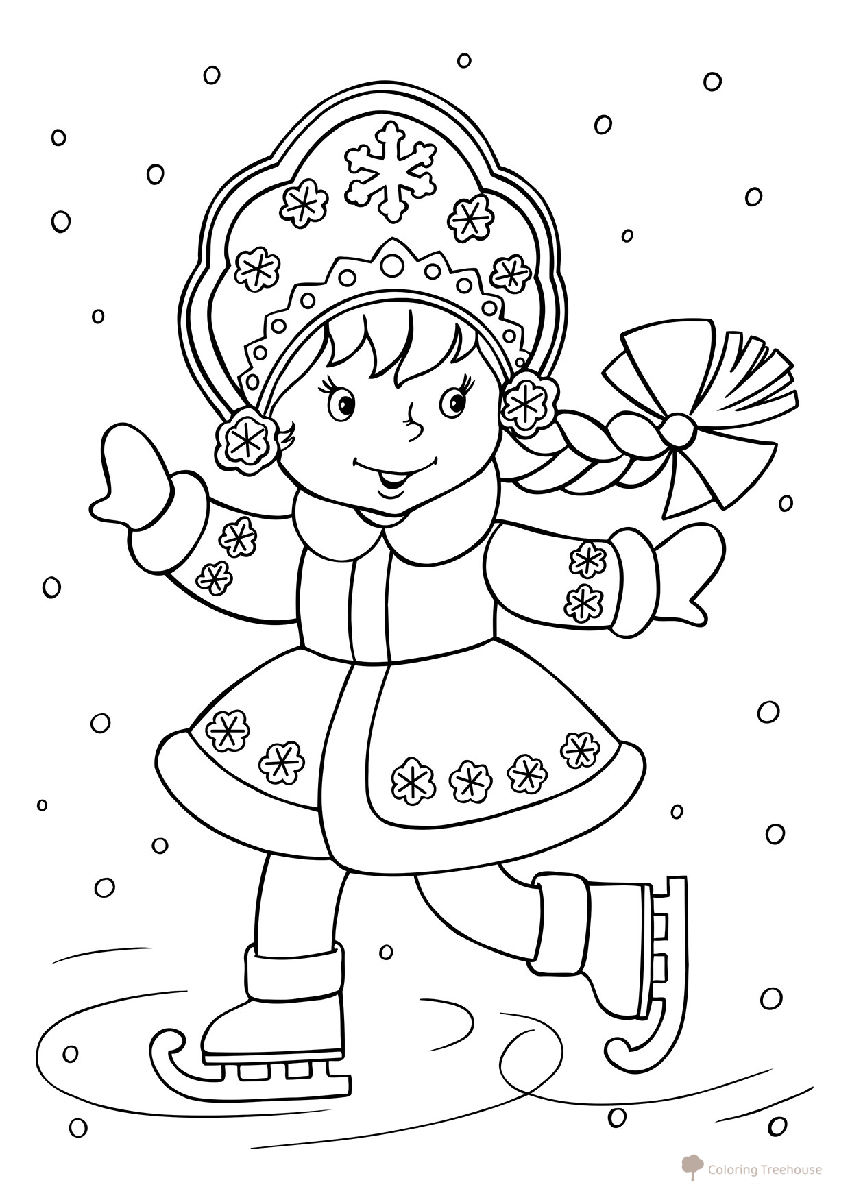 Snow Maiden on Ice Skates Coloring Page free printable Snow Maiden Coloring Pages coloring page