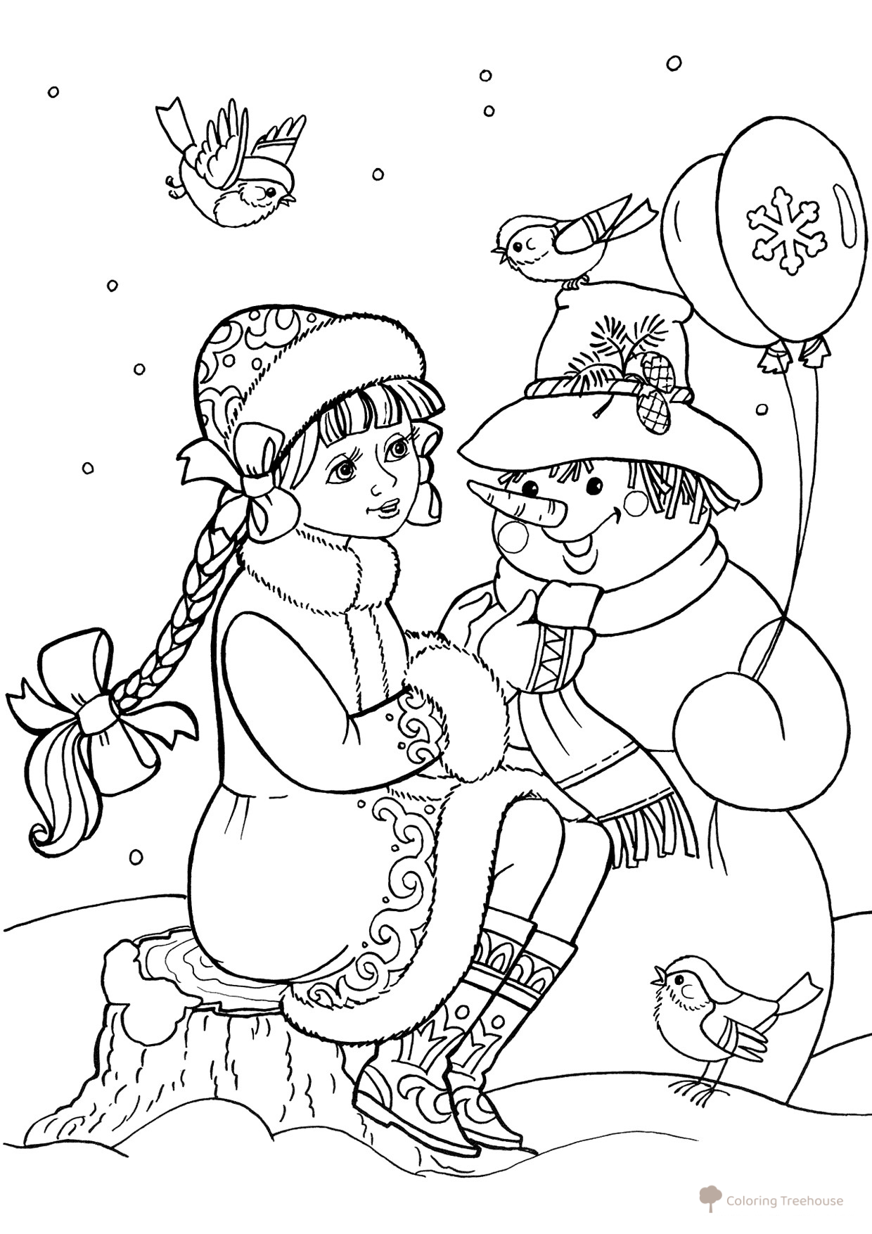 Página para colorear: Snegúrochka y el muñeco de nieve dibujo para colorear gratis de Páginas para colorear de Snegurochka