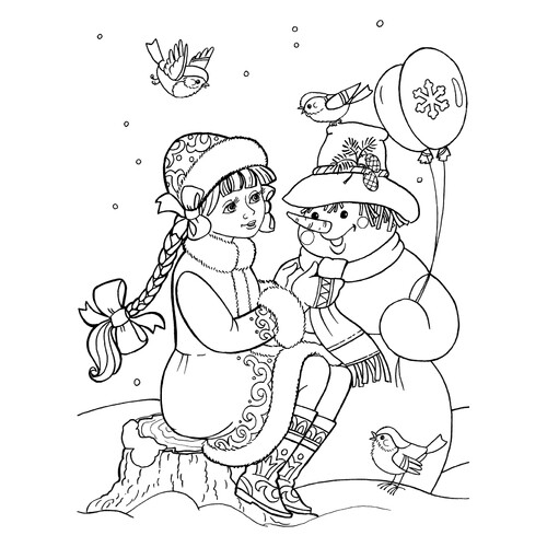 Página para colorear: Snegúrochka y el muñeco de nieve dibujo para colorear gratis de Páginas para colorear de Snegurochka