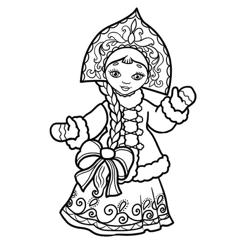 Snegurochka with Kokoshnik Coloring Page free printable Snow Maiden Coloring Pages coloring page
