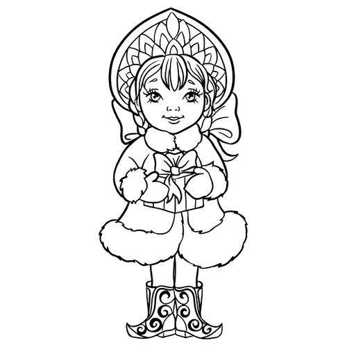 Snow Maiden (Snegurochka) with a Gift Coloring Page for Toddlers free printable Snow Maiden Coloring Pages coloring page