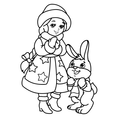 Snegurochka with Bunny Coloring Page for Toddlers free printable Snow Maiden Coloring Pages coloring page