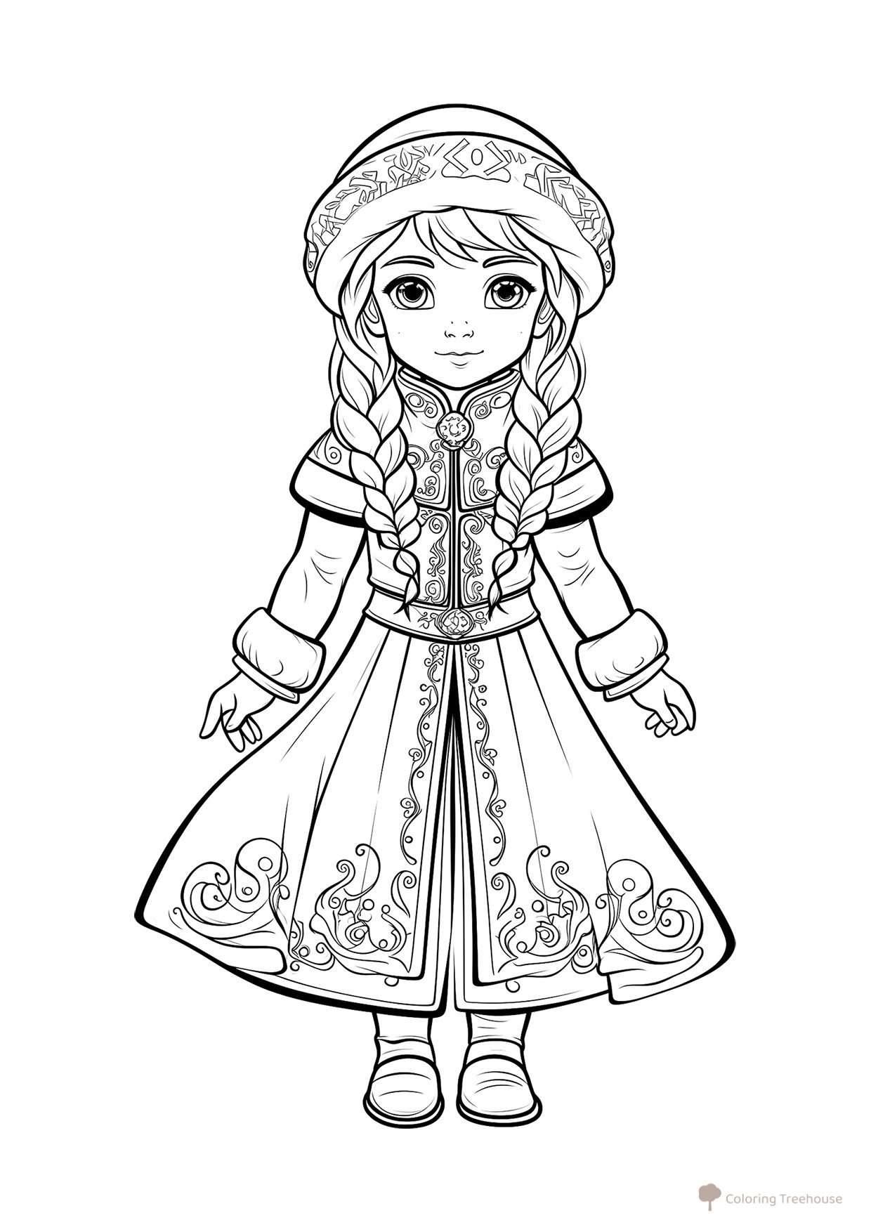 Página para colorear: Snegúrochka con abrigo cálido dibujo para colorear gratis de Páginas para colorear de Snegurochka
