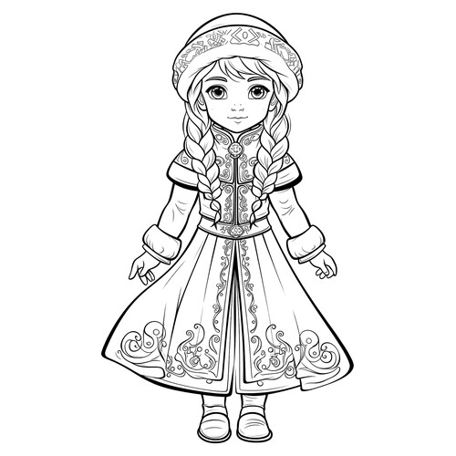 Página para colorear: Snegúrochka con abrigo cálido dibujo para colorear gratis de Páginas para colorear de Snegurochka